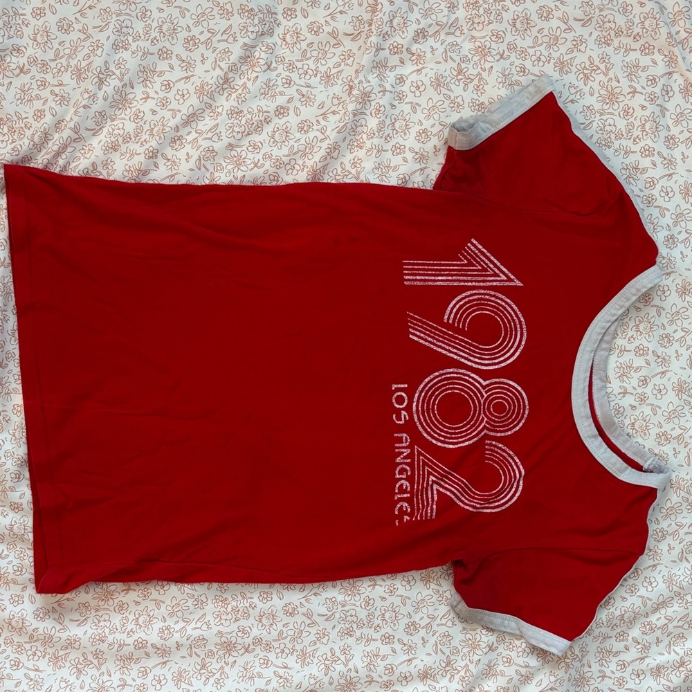 Red Shirt with 1982 Los Angeles Print
